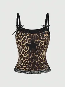 Women's Leopard Print Cami Casual Fitted Sleeveless Crop Top, Casual Sexy Top for Summer, Fashion Women's Top for Daily Wear