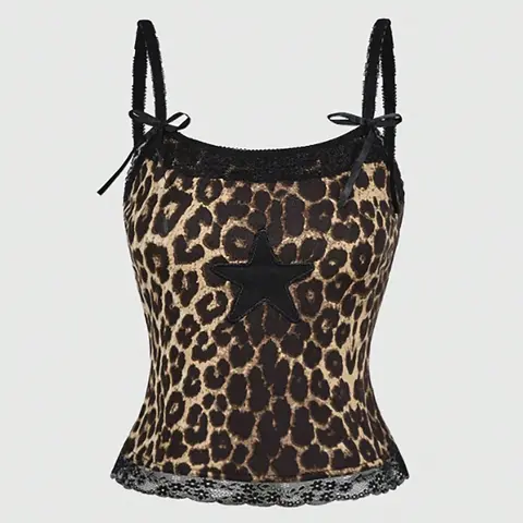 Women's Leopard Print Cami Casual Fitted Sleeveless Crop Top, Casual Sexy Top for Summer, Fashion Women's Top for Daily Wear