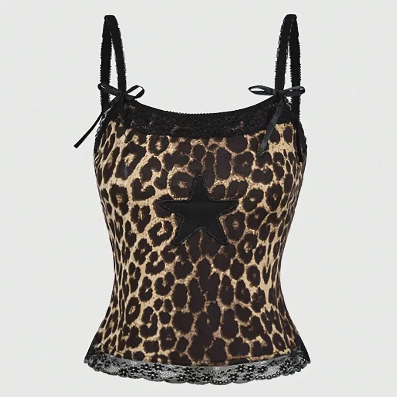 Women's Leopard Print Cami Casual Fitted Sleeveless Crop Top, Casual Sexy Top for Summer, Fashion Women's Top for Daily Wear