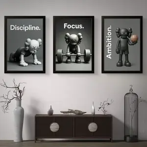 Set of 3 Kaws Gym Rat Art pieces canvas wall home decor Portraits Gallery Gift