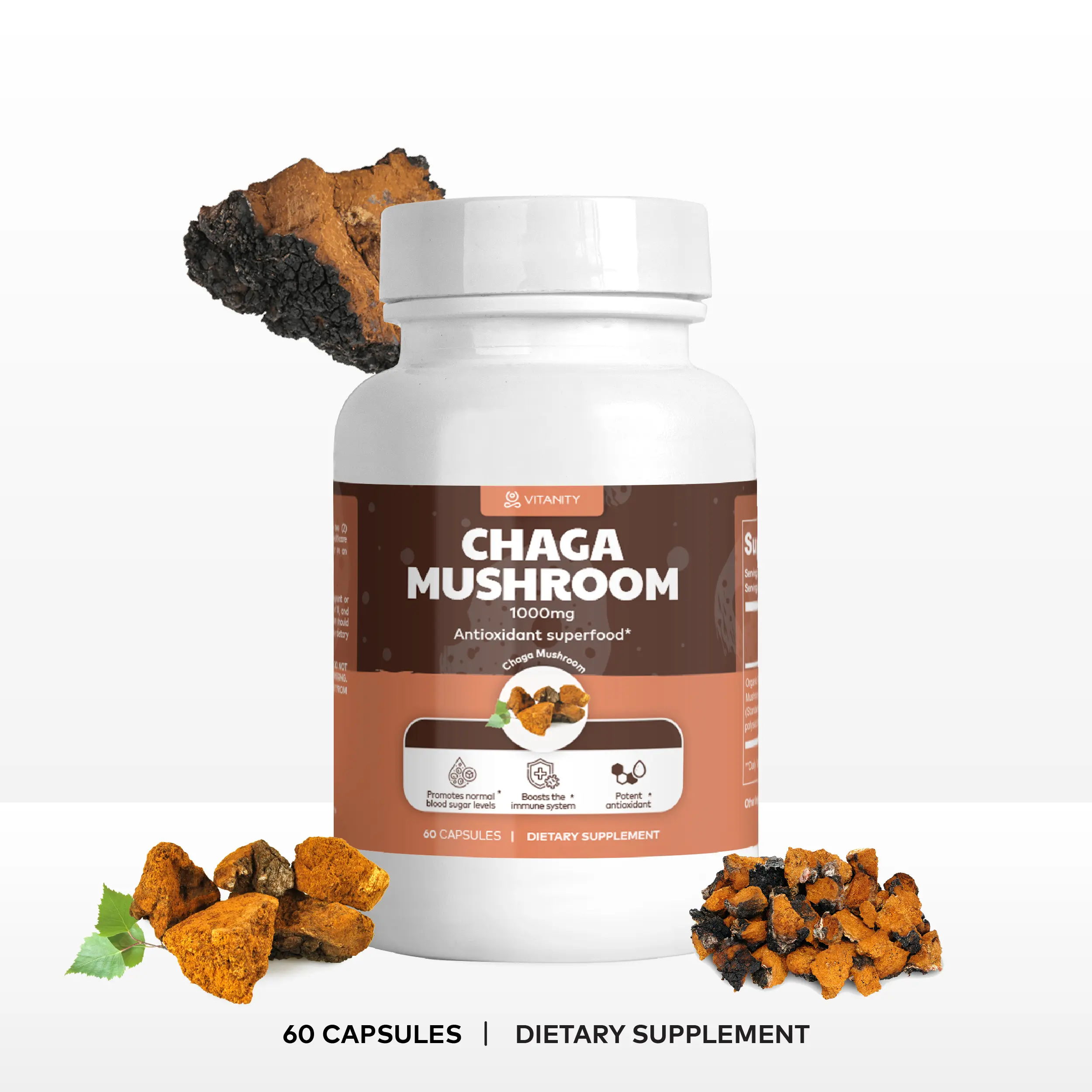 [Vitanity] Chaga Mushroom Extract Powder – Immune Support, Antioxidant & Daily Wellness, Wild Harvested Chaga, Vegan, Gluten-Free, 100g