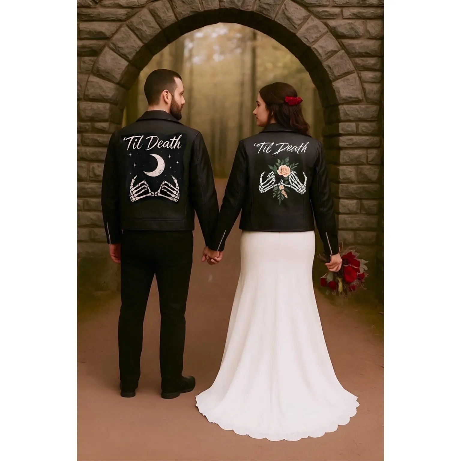 Wedding Gift – Hand-Painted Leather Jacket “Til Death” | Gothic Bride Outfit, Punk Rock Anniversary, Alternative Couple Gift
