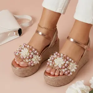 Perla Handcrafted Colombian Jute Sandals for Women Girls Open Toe Buckle Closure Lightweight Comfortable Elegant Gold Details Summer Footwear - Shoe, Closed, Casual