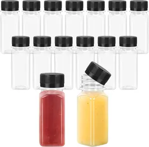 15 Pcs 2 OZ Mini Plastic Bottles with Lids, Reusable Small Juice Shot Bottles with Caps, Tiny Liquid Containers for Juicing Drinks, Milk, Ginger or Other Beverages