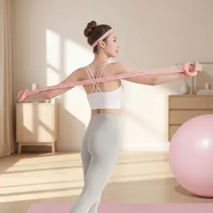 Aesthetic Pink Figure-8 Resistance Band, 15-90 lbs Adjustable Tension, Portable Non-Slip Exercise Band for Home & Gym Workouts
