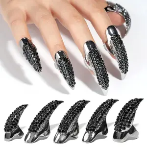 10 count Halloween Costume Claws  Nails Ring Set, 3 Sizes  Full Finger Claws Retro Metal  Rings Gothic Punk Talon Fingertip Claw Long Nails for  Art Holiday Party (Black)