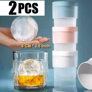 2 pack Ice Ball Maker Mold, Reusable 2.5 Inch Ice Cube Trays, Easy Release Silicone Round Ice Sphere Tray, with Lids & Funnel for Whiskey, Cocktails & Bourbon Kitchen Utensils