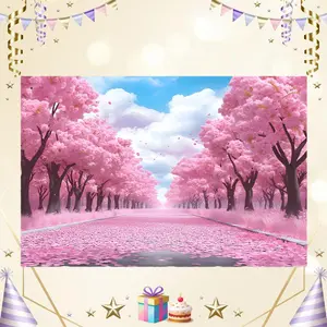 1pc Pink Cherry Blossom Polyester Backdrop Banner - Versatile Indoor/Outdoor Photography Background for Wedding, Birthday, Anniversary - Seasonal Room & Garden Decor Without Electricity, Wall Decor