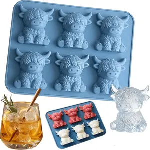 Cute Mini Highland Cow Ice Cube Mold, 3D Food Grade Silicone Mold, Perfect for Whiskey, Cocktails, Iced Coffee, Chocolate, Easy Release, Party DIY