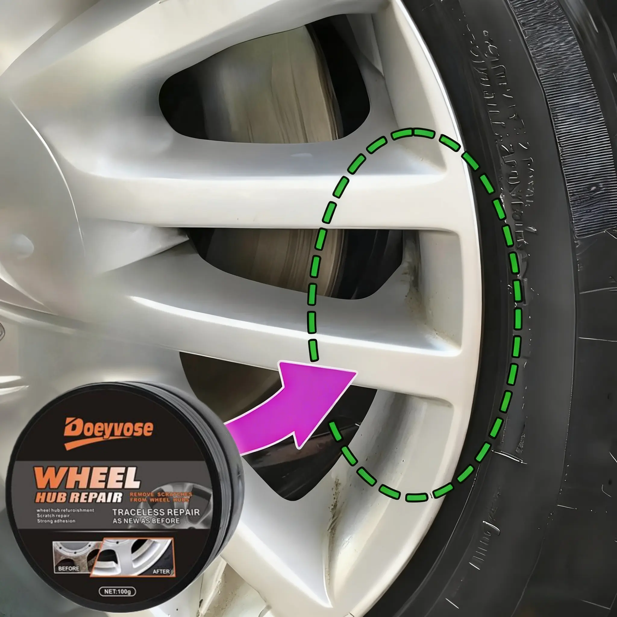 Doeyvose Car Rim Scratch Repair Paste for Aluminum Alloy Rims, Tire Rim Damage Correction, Chrome Surface Restoration, Car Wheel Tool
