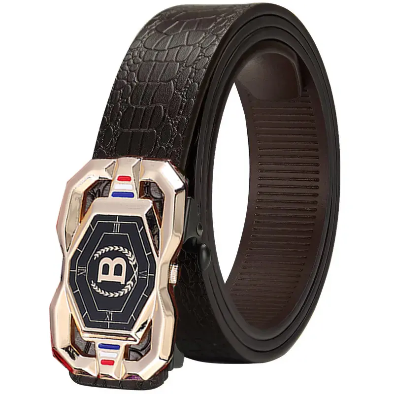 Men's Sleek Automatic Buckle Belt - Genuine FauxwithTextured Square Pattern, Black, Simple & Stylish DesignforCasual Attire,Casual Wear Belt |Stylish SquarePatternPolished Alloy Buckle, Faux Leather Belt