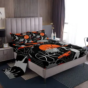 Feelyou Basketball Bedding Set - Microfiber, Soft Breathable, Twin/Full/Queen Size with Deep Pocket Fitted Sheet, Sport Star Themed Home Decor, Microfiber Bed Sheets, Soft Breathable Sheet