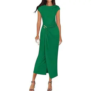 ZESICA Women's 2026 Summer Mock Neck Casual Bodycon Dress Cap Sleeve Elegant Cocktail Party Long Midi Dresses