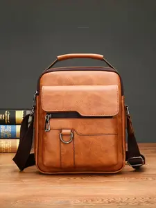 Sling Bag for Men, Casual Crossbody Bag, PU Leather Bag, Small Handbag Chest Shoulder Messenger Bag for Phone, Passport, Wallet, Essentials, Travel, Work, Outdoor