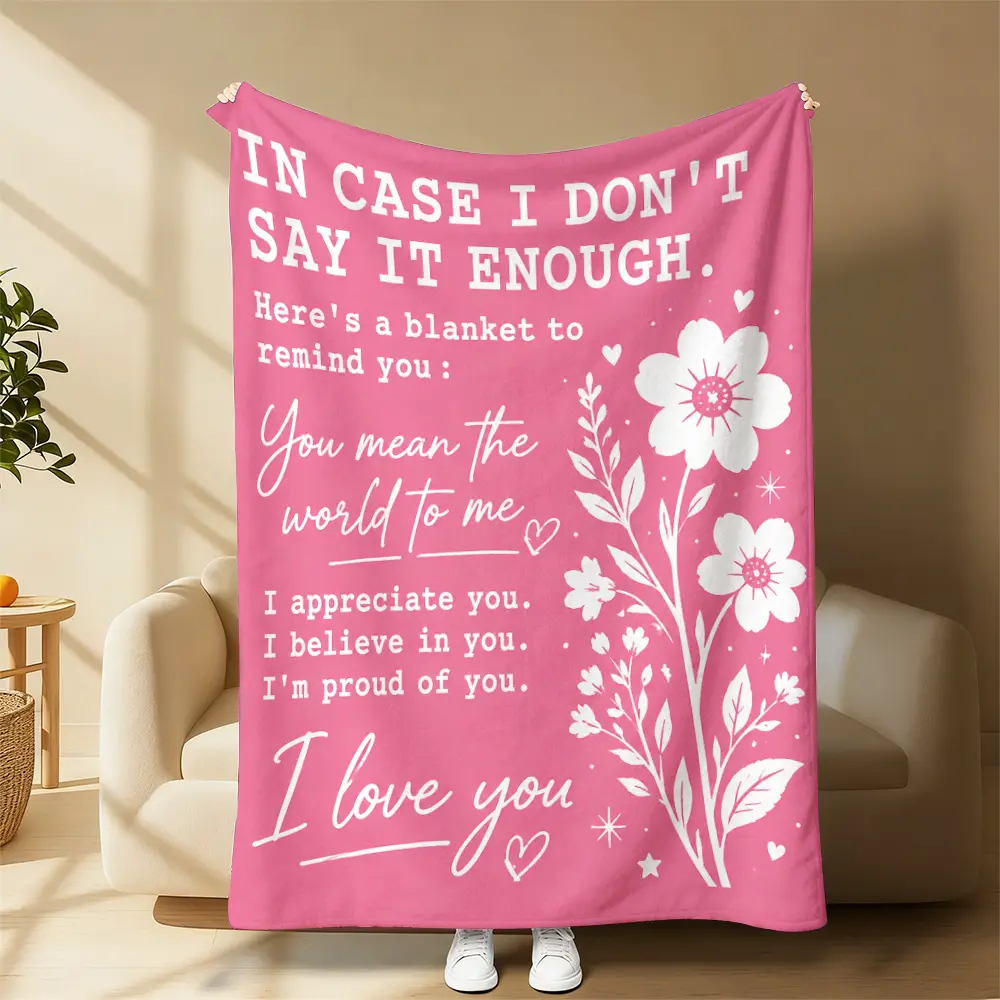 I Love You Message Blanket, Sentimental Quote Throw Blanket, You Mean The World To Me Fleece Blanket, Pink Floral Love Decor Blanket, Romantic Gift Blanket, soft cozy fleece for sofa, bed,heartfelt gift for partner for all season indoor outdoor daily use