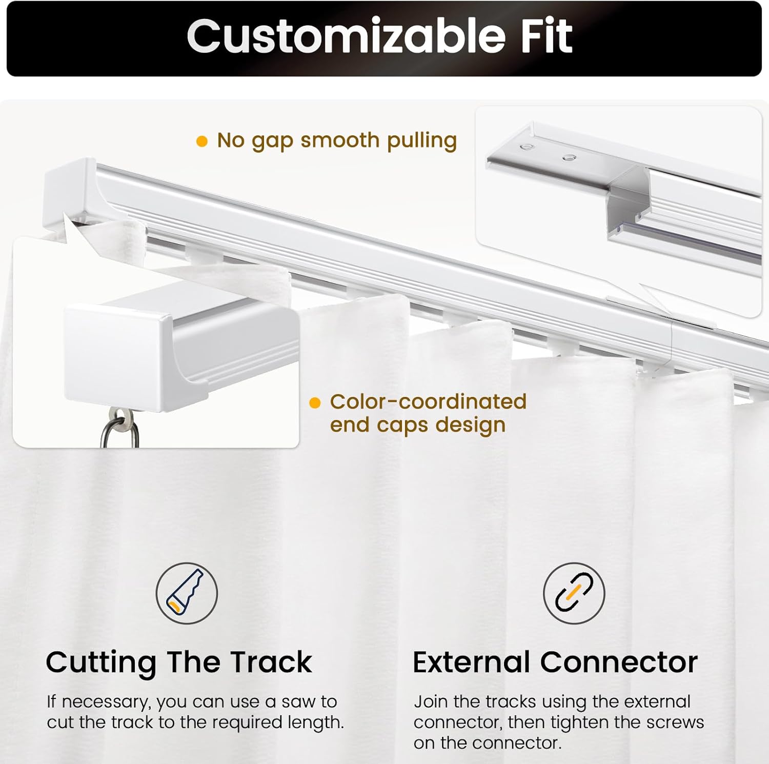 Inovaday Ceiling Curtain Track Heavy Duty Tracks Ceiling/Wall Mount Sliding Room Divider Silent Rail with 3 Types of Hooks for Living Room,Bed Room,Bathroom