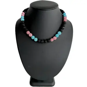 Iced Bling Disco Ball Rhinestone Crystal Bead Baseball Necklace Miami Vice Black Pink Blue