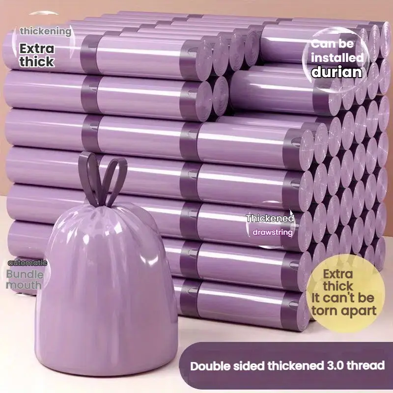 2025 Purple Drawstring Trash Bags - 17x19.69 Inch 1500g Capacity Kitchen Bathroom Bedroom Home Use - 100 Pack High Quality