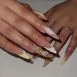 Soft Yellow Petal Press On Nails/Handmade Gel Nails In Medium Almond/Glue On Nail/Summer Nails/Birthday Wedding Prom Faux Nails/Gift for Her