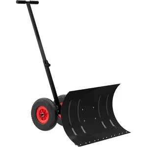 Large Black Wheeled Snow for Driveway - Snow Pusher with 5-Position Angle & Handle - Ergonomic for Back-Save Effort Snow Removal, 30" W x 15" H