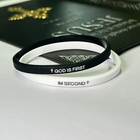 EWOPT Men's Thin-Style Inspirational Humility Bangle Bracelets - Engraved "God Is First, I Am Second" Logos, 2-Pack Faith Reminder Costume Jewelry Easter Gifts for Springtok