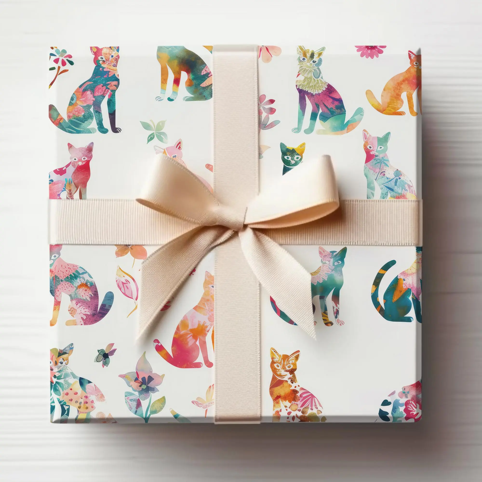 Neon Cats Gift Wrap Roll, Cats Wrapping Paper, Pink Cats Wrapping Paper Roll Colorful Kitten Gift Wrapping