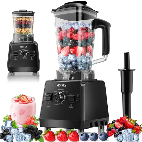 2026 Upgraded Prasky Pro Dual-Container Blender (68oz/102oz) - BPA-Free, 25000RPM Powerful Prasky Professional Blender for Ice Crushing, Juices, Smoothies, Grinder Combo - Smart Home Kitchen Appliance