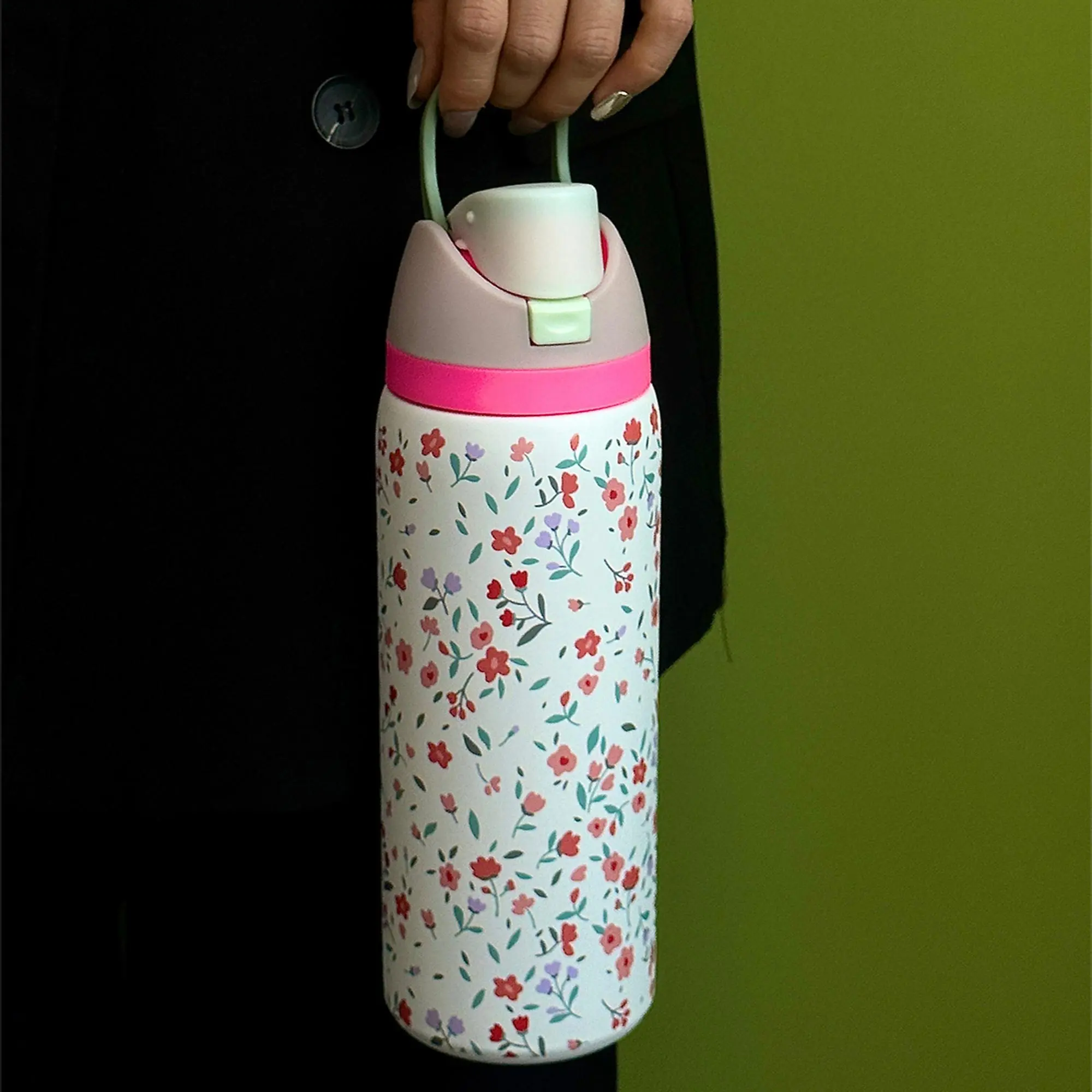 Floral Pattern Stainless Steel Vacuum Flask, 1 Count 24oz-32oz-40oz Water Bottle with Straw, Stainless Steel Thermos, Drinking Cup for Home Office School Outdoor, Portable Drinkware, Insulated Travel Drinkware, Insulated Mug, Leakproof Insulated Tumbler