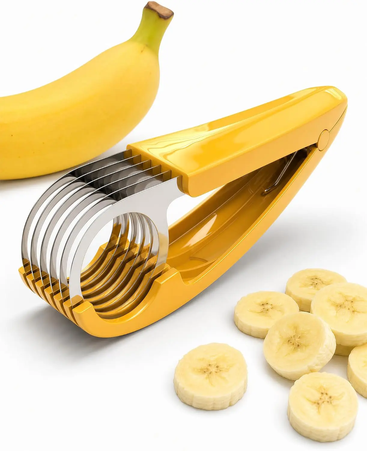 Banana Slicer,ABS + Stainless Steel Fruit and Vegetable Salad Peeler Cutter Kitchen Tools For Banana,Strawberry,Grape（1 pcs）