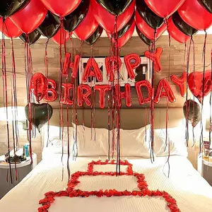 Red Happy Birthday Letter Balloon Set - 39pcs Including Red & Black Latex Balloons, 18" Black & Red Love-Shaped Foil Balloons birthday balloon foil balloon party decoration birthday decoration