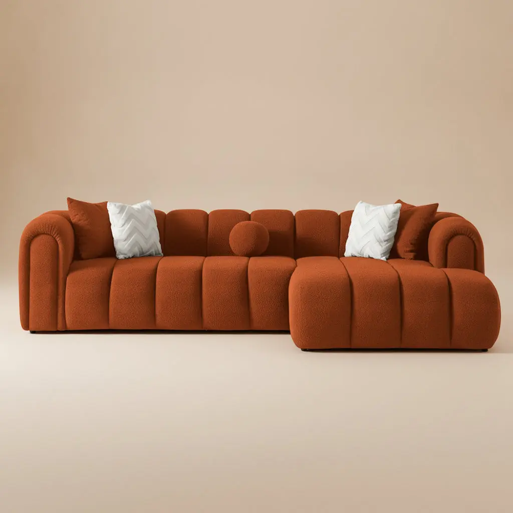 Bella Burnt Orange Boucle Right Sectional Sofa