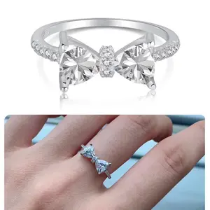 Sterling Silver 925 Unique Bow Stone Ring with Bow Design and Center Stone