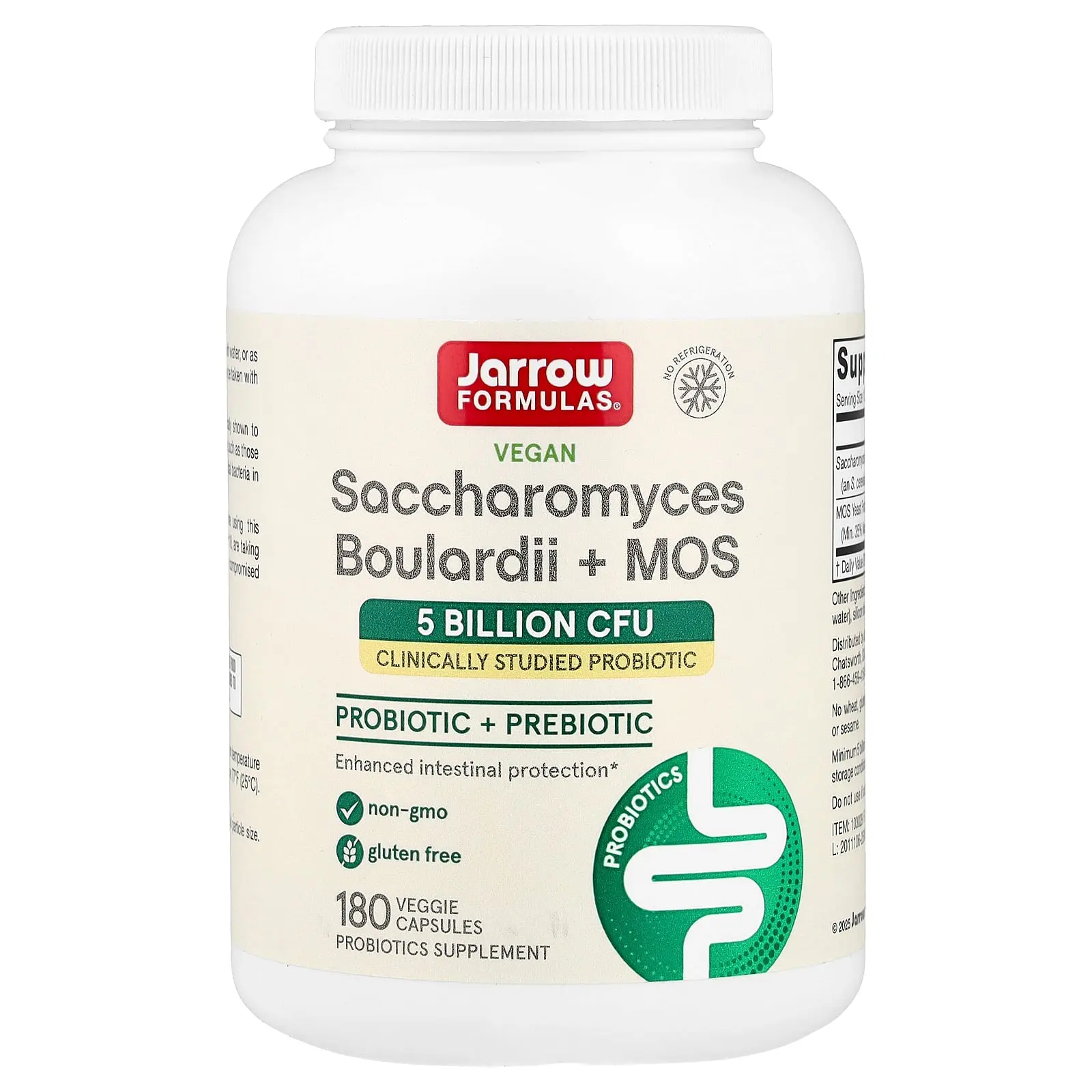 Jarrow Formulas Vegan Saccharomyces Boulardii + MOS, 5 Billion CFU, 180 Veggie Capsules