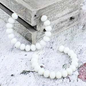 Crystal Beaded Hoop Earrings-White