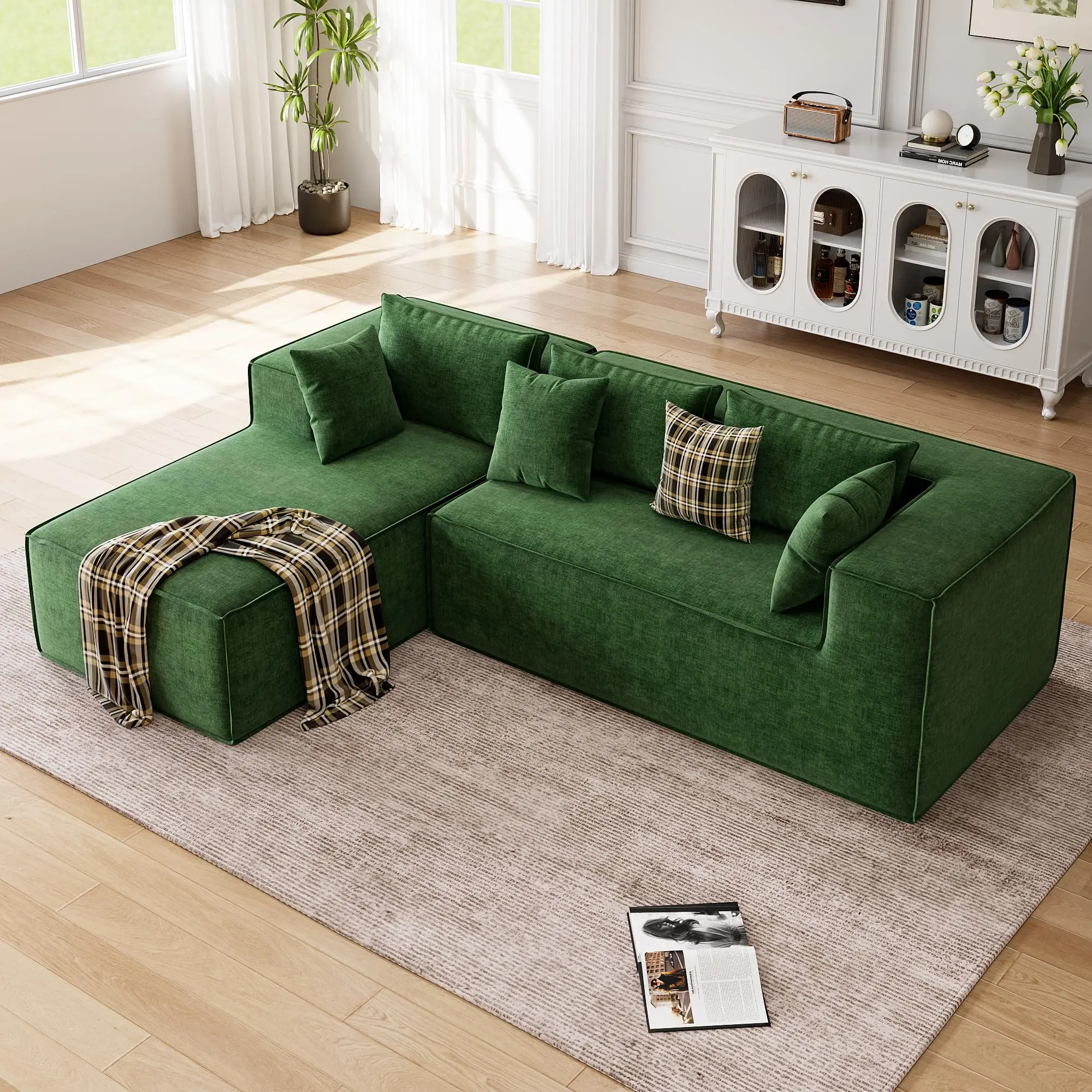 Modular Sectional Couches, Cloud Sectional Couch 106.7″ Modular L‑Shape Sofa with  Deep Seat/Chaise – Upholstered Couches for Living Room /Bedroom
