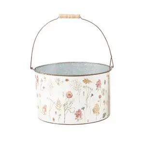 Metal Bucket Floral Themed -Large
