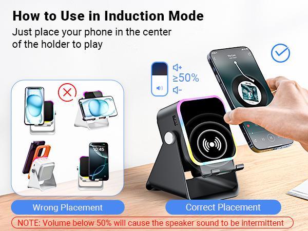 Wireless Induction Audio Speaker Stand, 5in1 Cellphone Holder, 3500mAh Rechargeable Emergency Power Bank, 360° Adjustable Mobile Tablet Stand with Colorful Ambient Light Gifts for Men Women, TikTokShopHolidayHaul