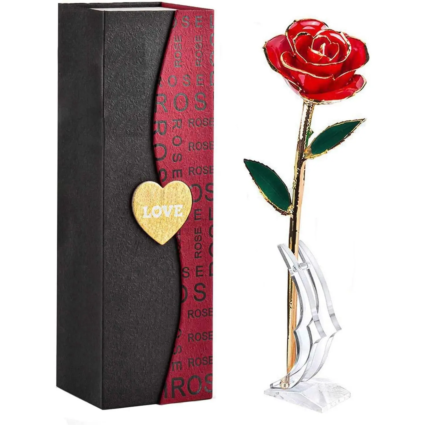 24K Plated Gold Dipped Forever Preserved Red Rose with Stand for Valentine's Day Mothers Day Anniversary Birthday Romantic Gift for Her