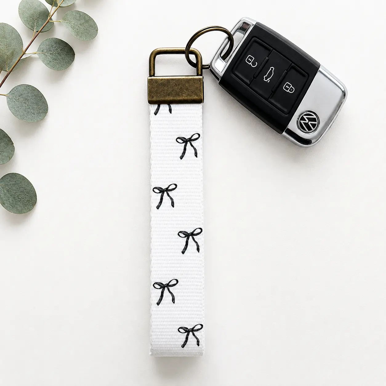 Black Bows Key Fob Wristlet | Antique Brass Hardware
