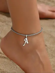 Adjustable Stainless Steel Initial Letter Chain Anklet, Unisex Beach Party Fashion Accessory, Trendy All-Season Foot Jewelry, Trendy Fashionable Accessories