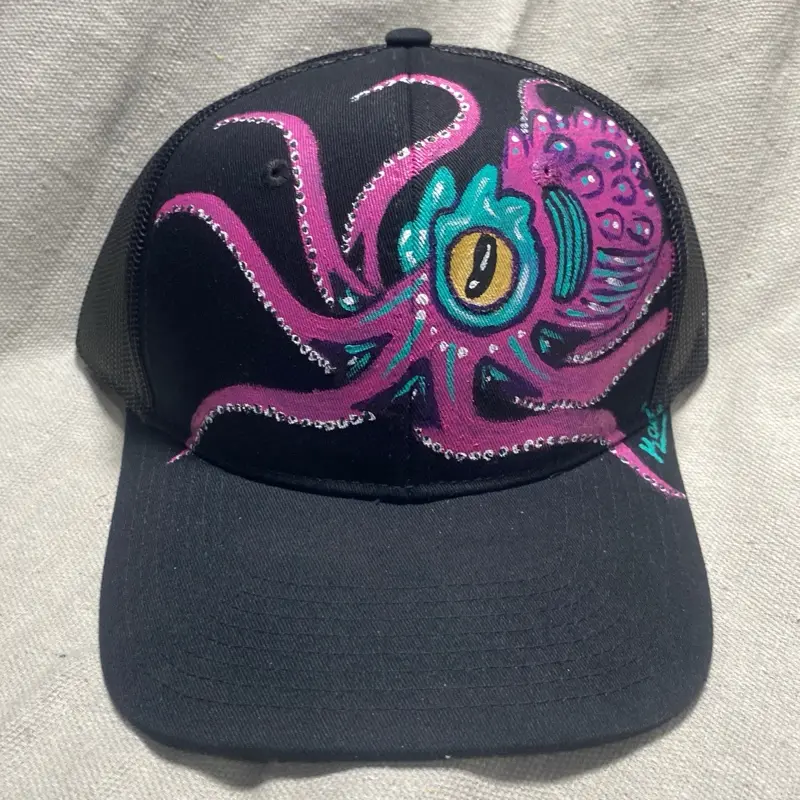 Hand painted Pink Octopus Themed hat