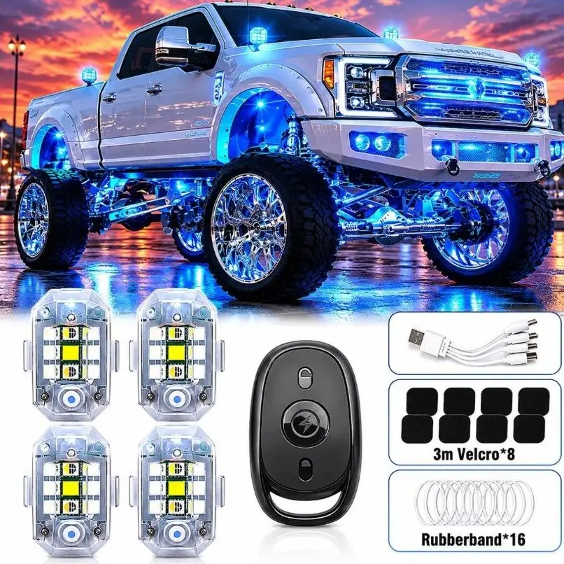 RGB Wireless LED Strobe Lights with Remote Control, Rechargeable Flashing Lamps, Color Changing Decorative LED Lights for ATV, Multi Lighting Modes