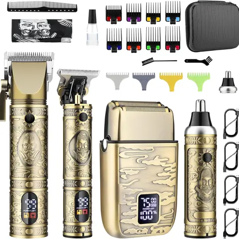 AMULISS Hair Clippers for Men Professional, Beard Trimmer Kits & Sets, Cordless Mens Hair Trimmer, Electric Shavers, Trimmer with LED Display, Barber professional hair LCD Display beard trimmer Barber Clippers Hair Cutters