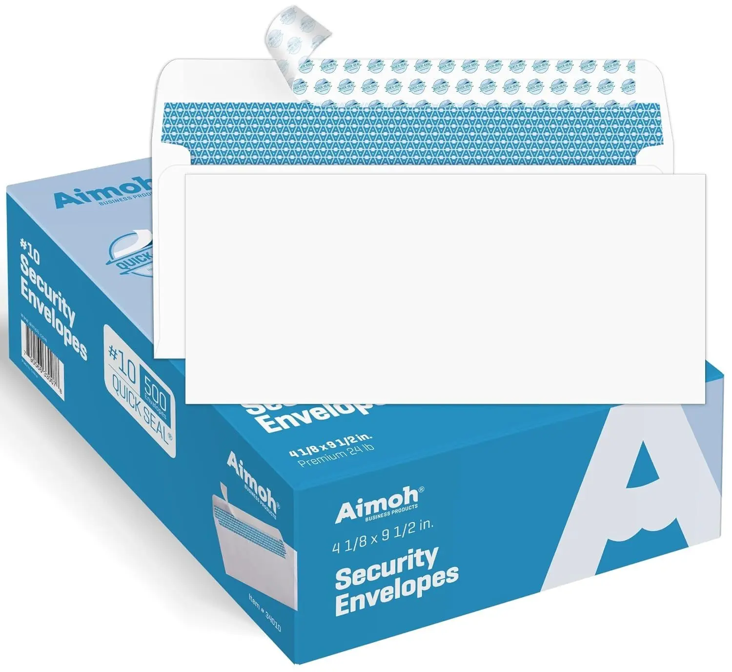 Aimoh #10 Security Mailing Envelopes Letter Size, Self Seal, 100 Count | No Window, EnveGuard Security Tint, White, 4⅛ x 9½ in, 24 lb paper