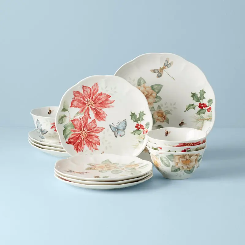 Lenox 884473 9 in. Butterfly Meadow Holiday Dinnerware Set - 12 Piece