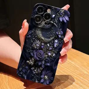 Phone Case with Rose Flower Moon Pattern, Compatible with iPhone 11/12/13/14/15/16 Pro Max, Stylish Protective Cover