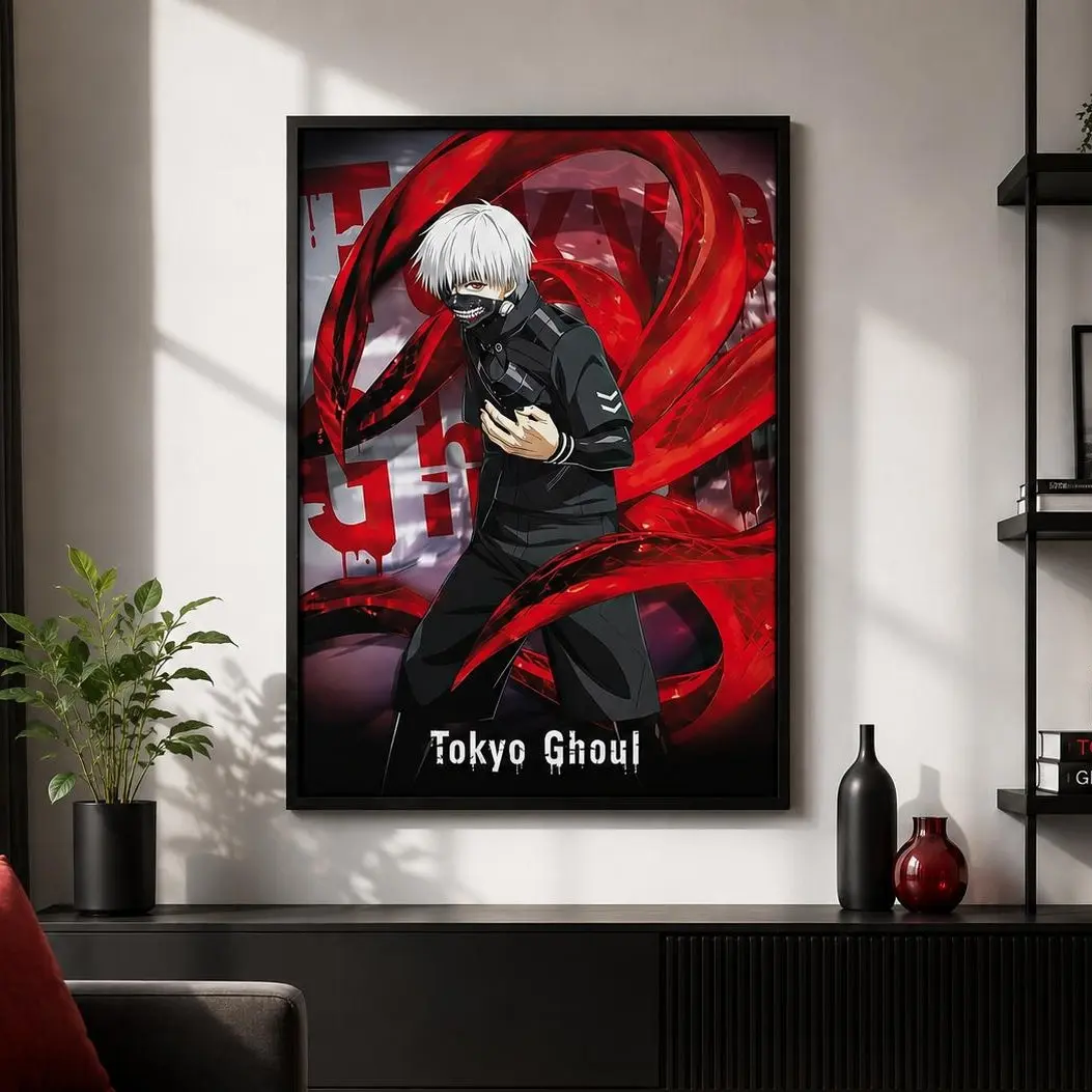 Ken Kaneki Canvas Poster, Tokyo Ghoul Anime Wall Art, Dark Style Character Portrait Print, Trendy Bedroom Dorm Decor, Gift for Anime Enthusiasts