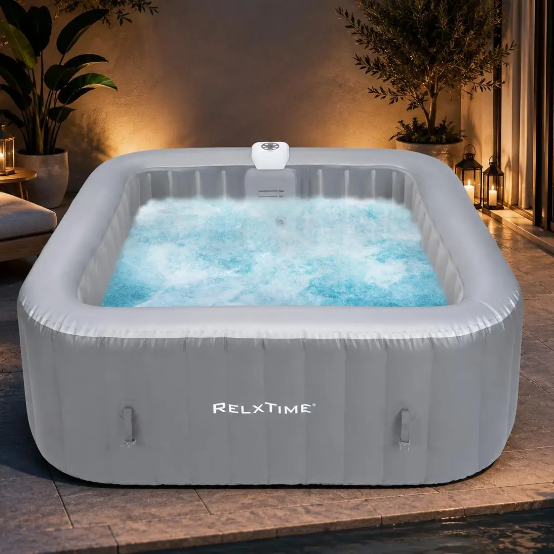 4 to 6 Person Inflatable Hot Tub,Inflatable Square Spa Portable Outdoor Hottub,130 Soothing Bubble Air Jets,Insulation Cover(Energy-Saving) FathersDayGift
