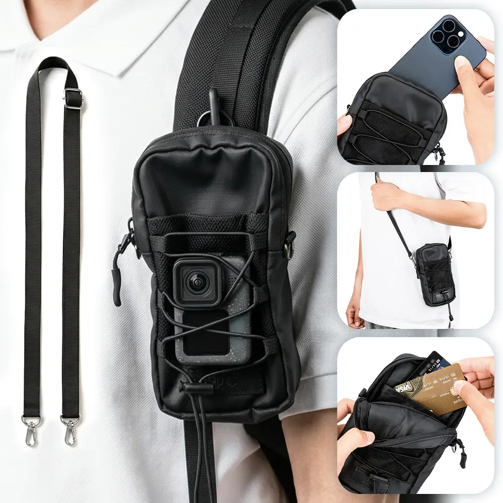 JJC Multifunctional Tactical Phone Holster Strap EDC Pouch Molle Splash-Proof for GoPro Compact Camera Powerbank with AirTag Loop Adjustable Crossbody Strap Carabiner POV Vlog Filming Hiking Men's Gift Accessories