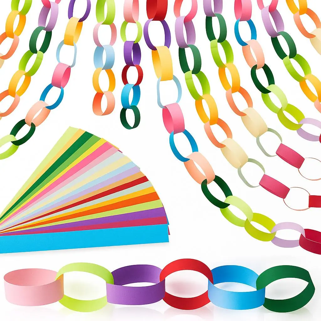 240 Sheets Bright Paper Chain Strips with Double Sided Tape – 46 Ft DIY Construction Paper Links, 1" x 8" Assorted Color Strips for Crafts, Decorations & Party Supplies